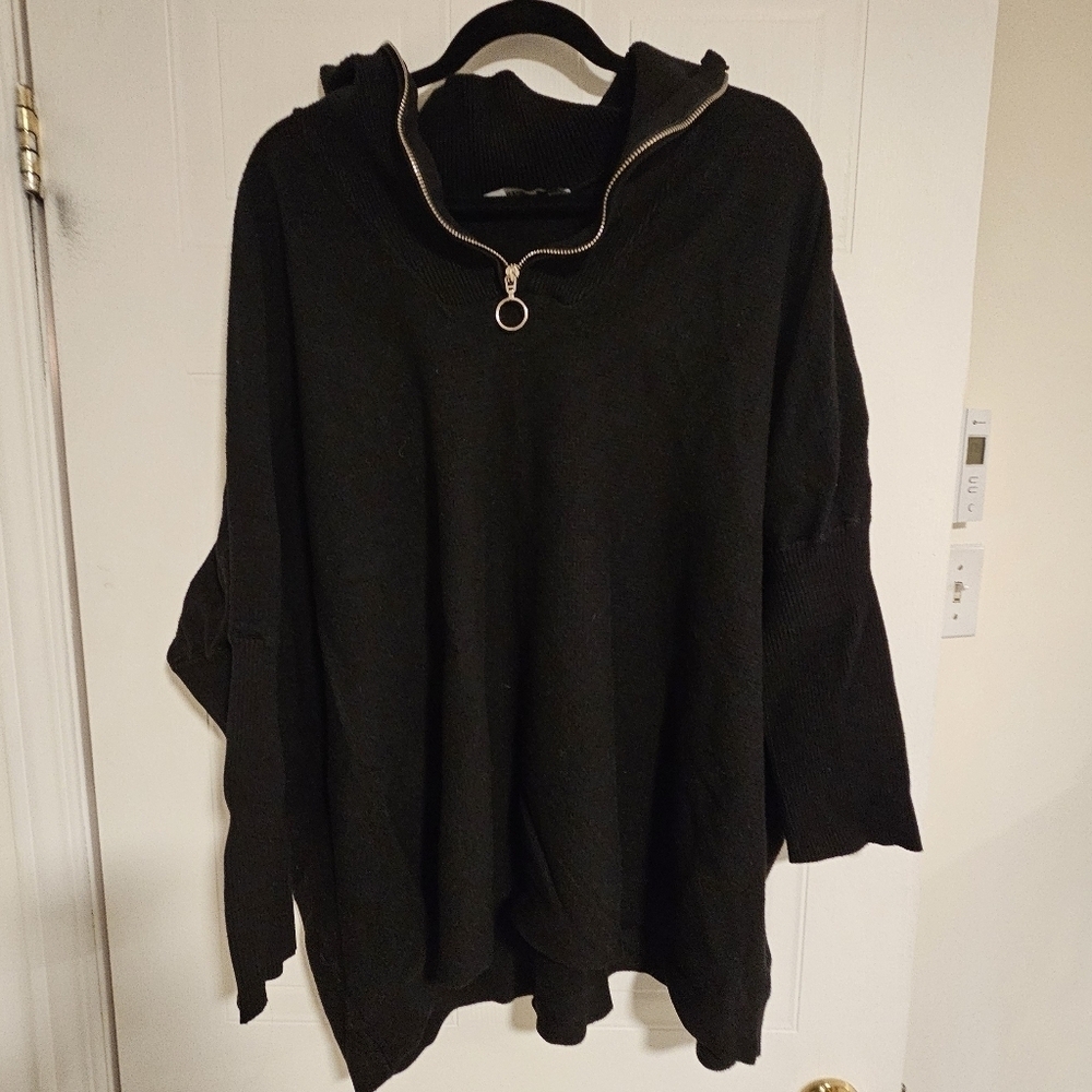 Quarter Zip Sweater womens size 2X Black Cozy plus size oversized Claire France
